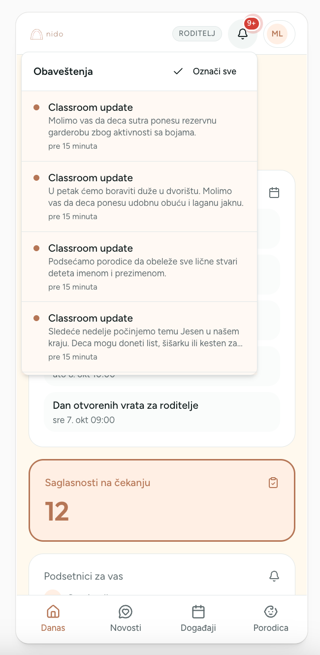 nido obaveštenja za roditelje